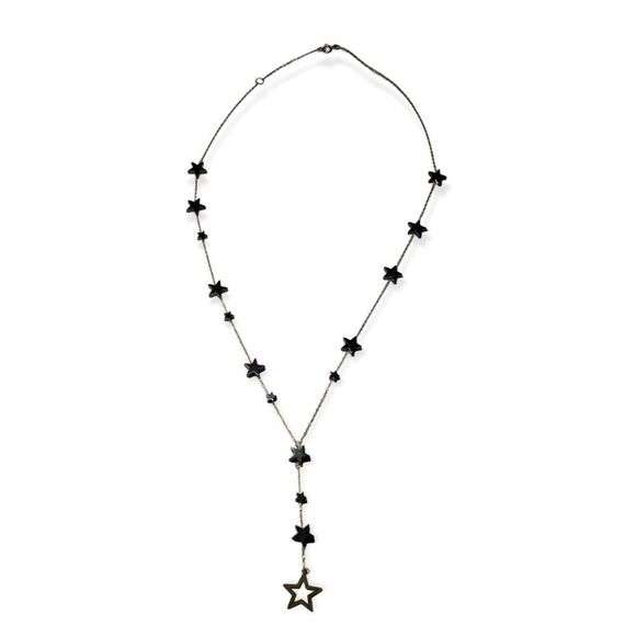 18K Gold Plated Crescent Moon & Movable Shiny Crystal Star  ⭐️ 18K Pure Gold Black Swarovski Stars Real Plated Necklace New